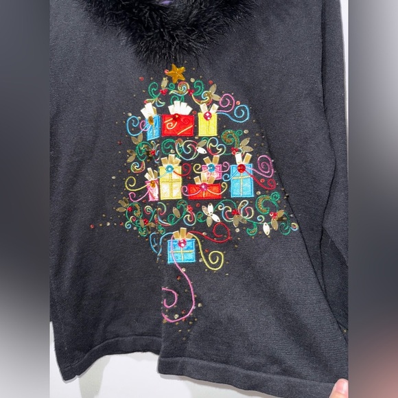 Jack B Quick Sz M Christmas Tree Sweater Presents Gifts Sequins Bead Embellished - Picture 2 of 5